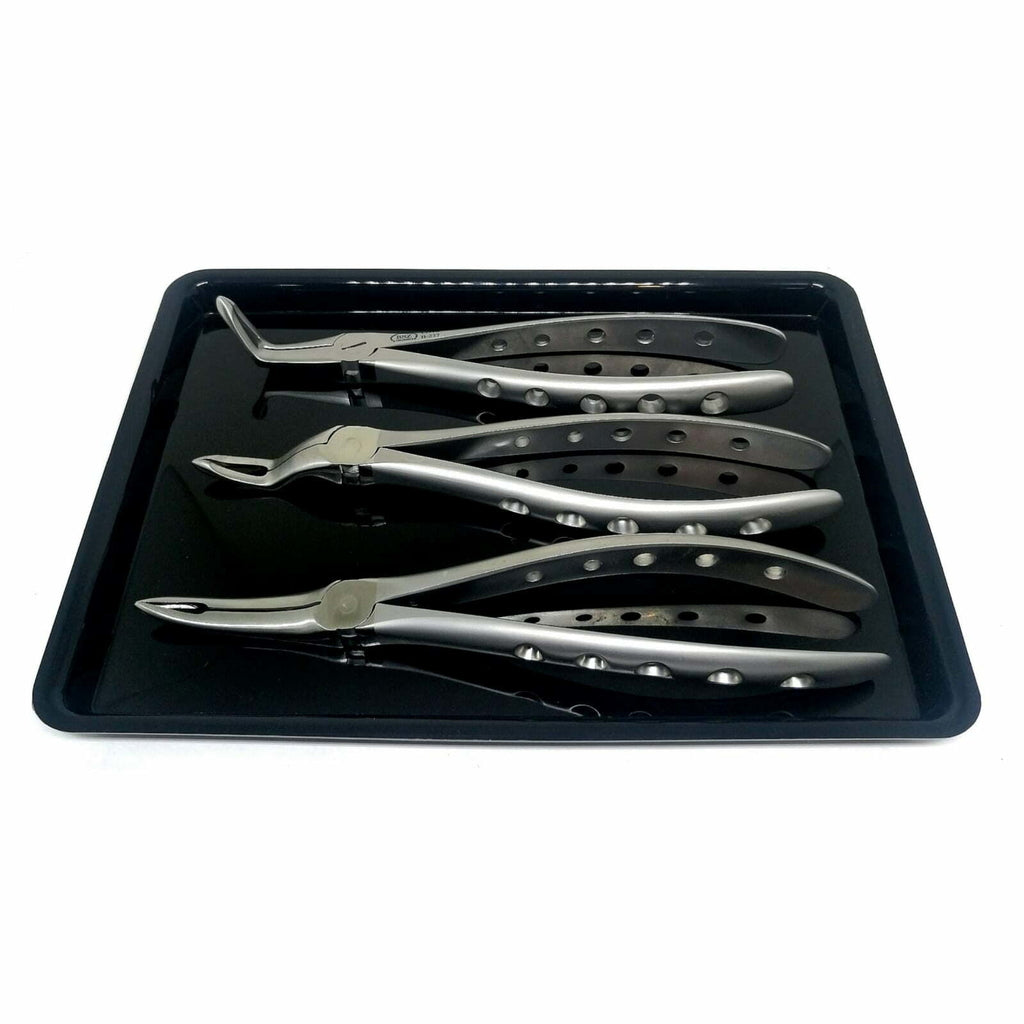 Kit Fórceps Especiais com Serrilha para Remoção de Raiz + Bandeja