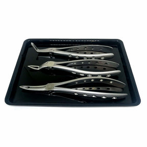 Kit Fórceps Especiais com Serrilha para Remoção de Raiz + Bandeja